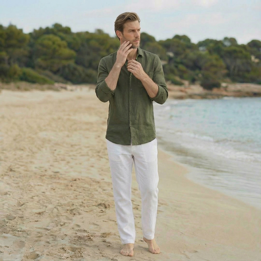 Neutral Green Relaxed Fit Linen Shirt
