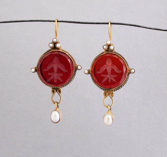 Red Intaglio Crystal Earrings
