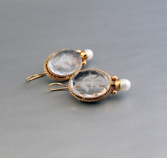 Antique Clear Crystal Intaglio Earrings