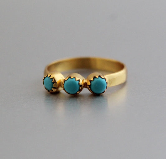 Natural Sleeping Turquoise 925 Sterling Silver Gold Plated Ring