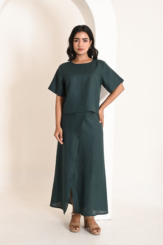 Deep Green Linen Crop Top