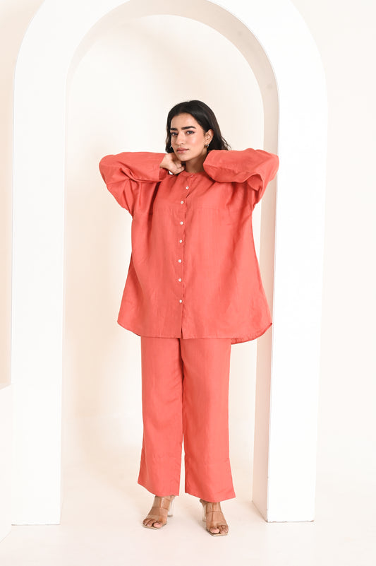 Terracotta Straight Fit Linen Pants