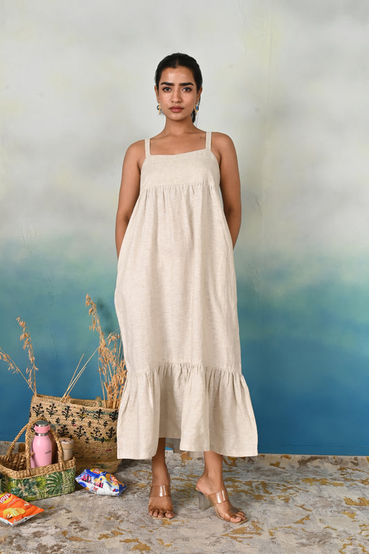 Natural Linen Tiered Strap Dress