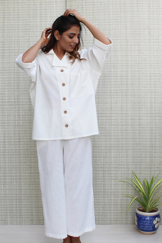 White Oversized Shirt and Wide Leg Pants Co-ord Set