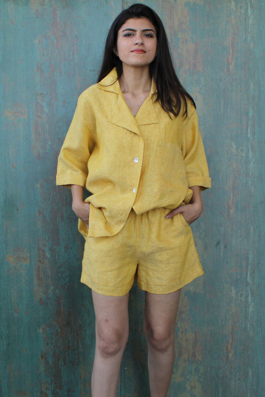 Honey Co-Ord Set with Short Sleeve Shirt and Relaxed Fit Shorts