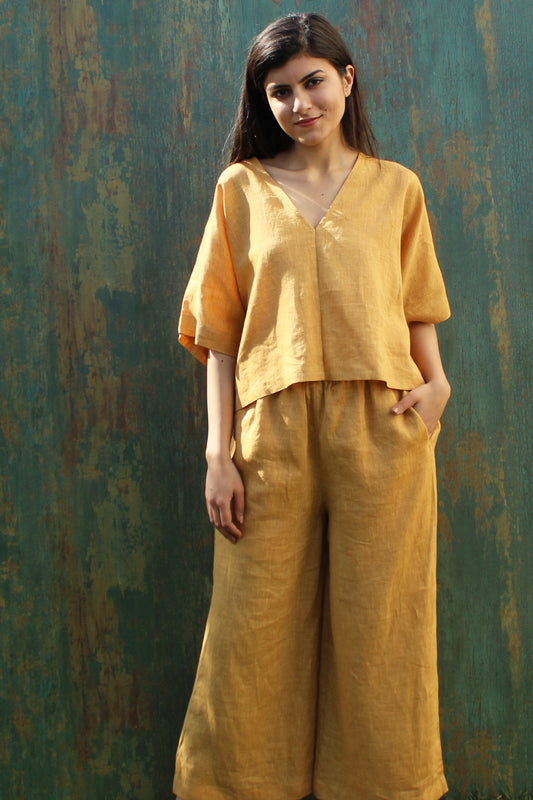 Honey Wide Leg Linen Pants with Elasticated Waistband and Side Pockets