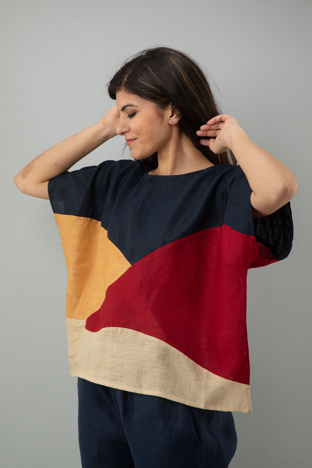 Colorblock Oversized Linen Top