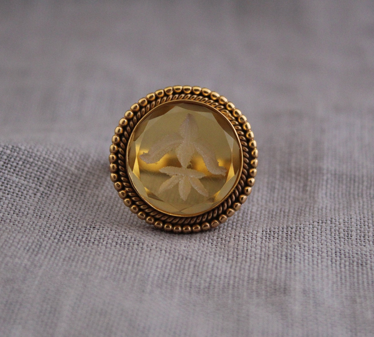 Yellow Fleur-de-lis Intaglio Ring, Victorian Cocktail Ring, photo 5