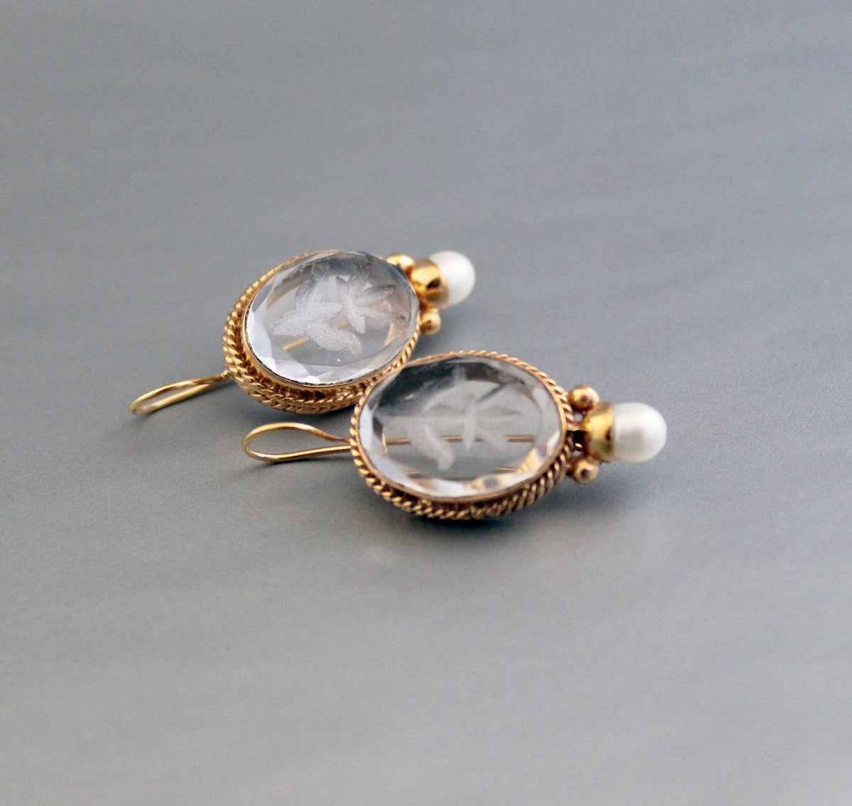 Intaglio Glass Earrings, Victorian Art Deco Bridal, 18K Gold Vermeil, photo 5