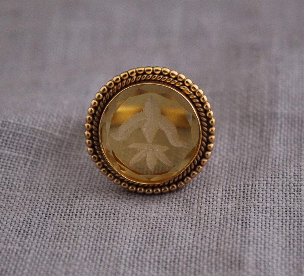 Yellow Fleur-de-lis Intaglio Ring, Victorian Cocktail Ring, photo 6