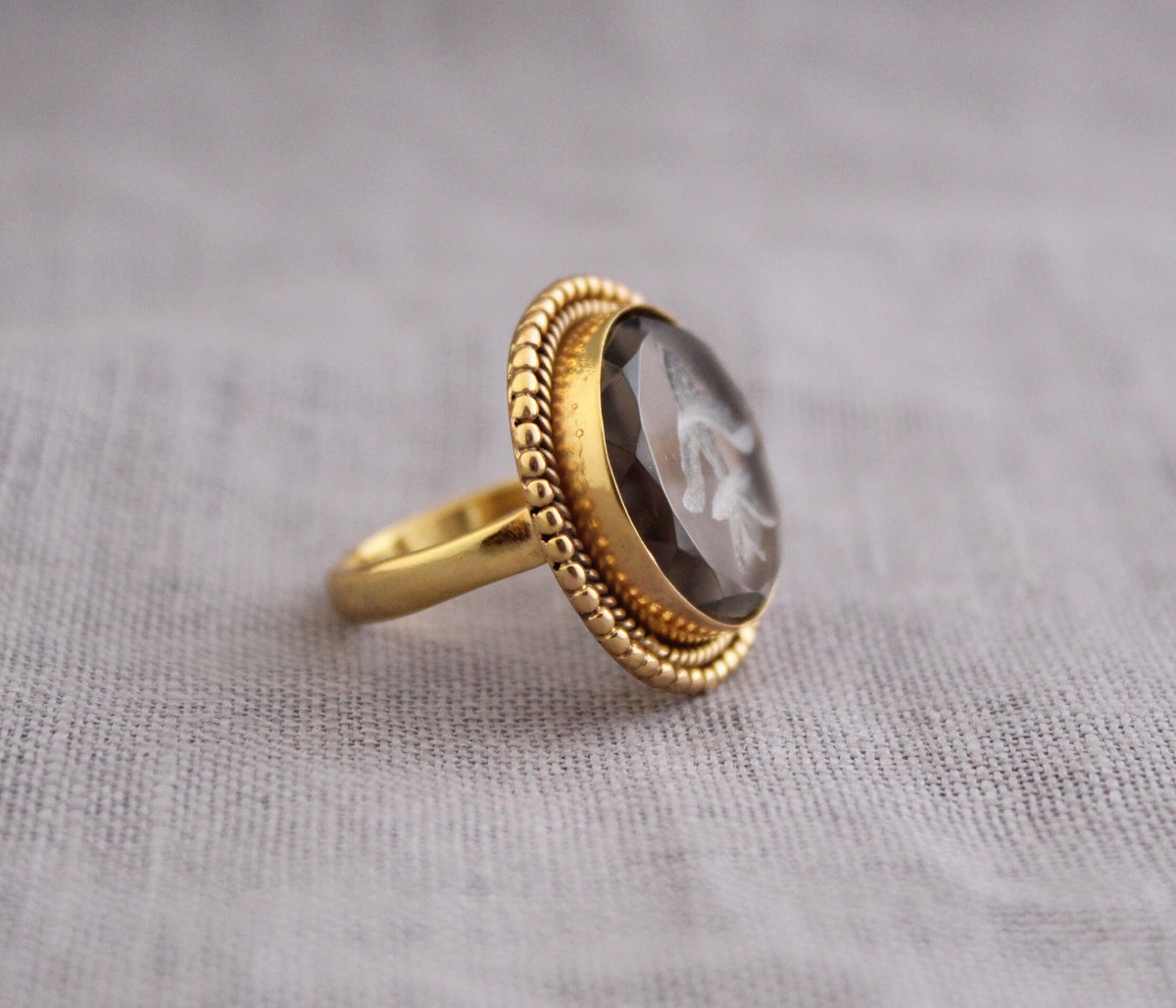 Brown Intaglio Cocktail Ring, Victorian Style, photo 6