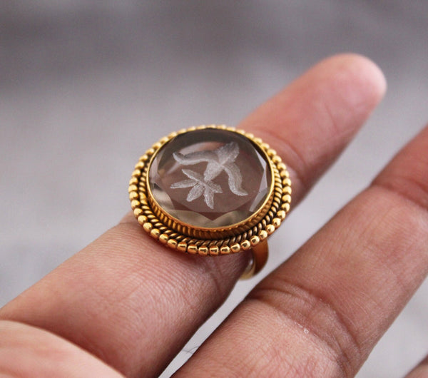 Brown Intaglio Cocktail Ring, Victorian Style