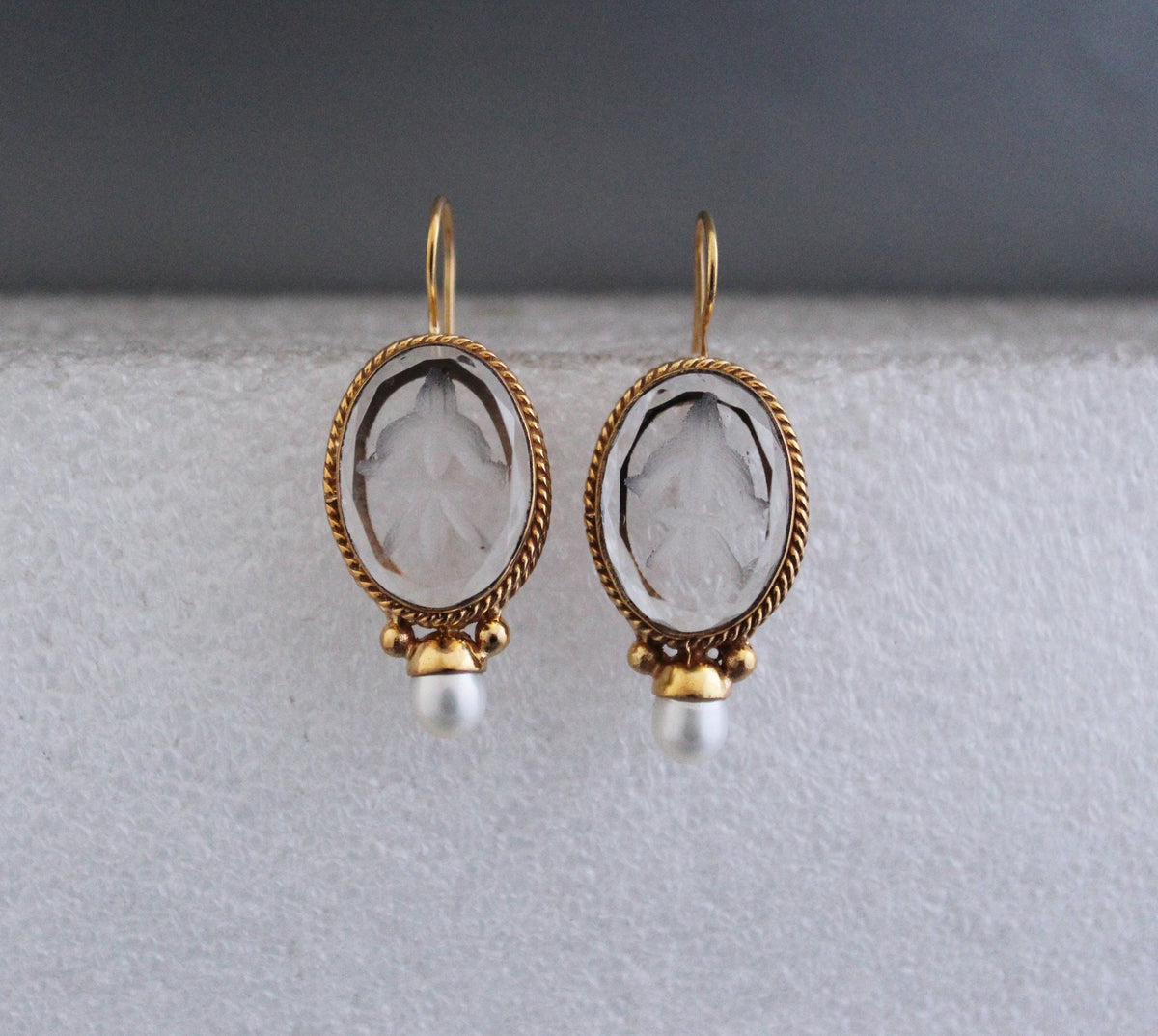 Intaglio Glass Earrings, Victorian Art Deco Bridal, 18K Gold Vermeil, photo 8