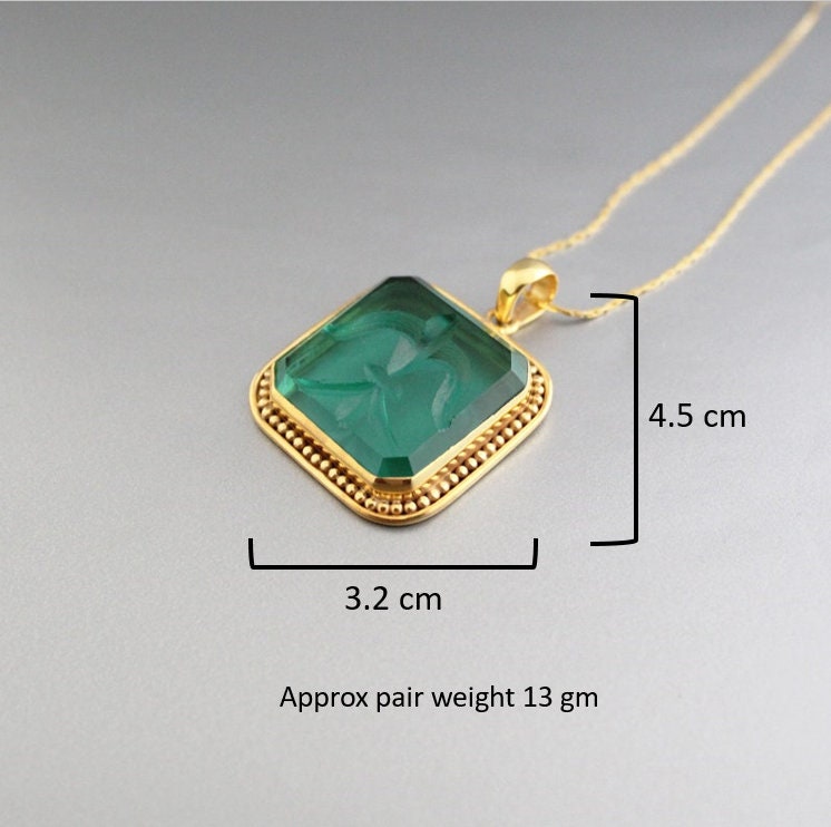 Green Intaglio Necklace, Roman Style Cameo Pendant, photo 3