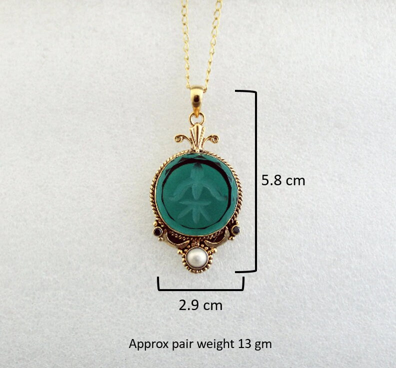 Yellow Intaglio Pendant Necklace, Edwardian Style, Brass, photo 2