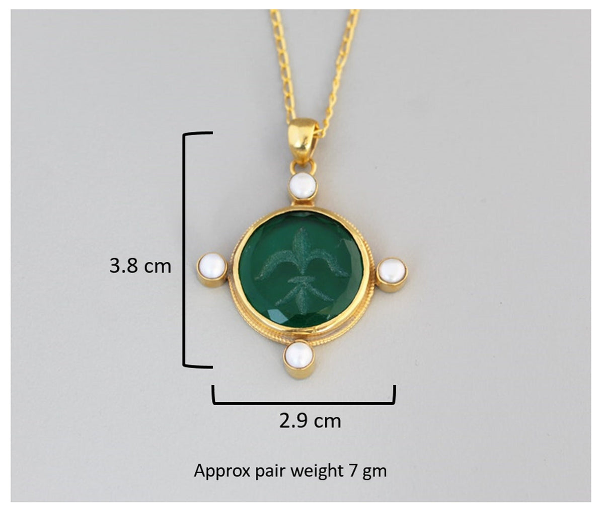 Quartz Intaglio Necklace, Victorian Style, 18K Gold Vermeil with Pearls, photo 3