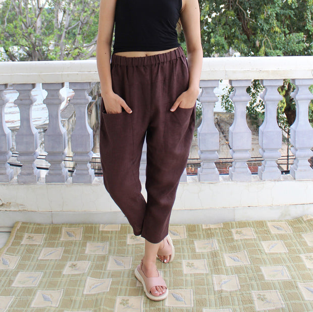 Tapered Linen Trousers with Pockets