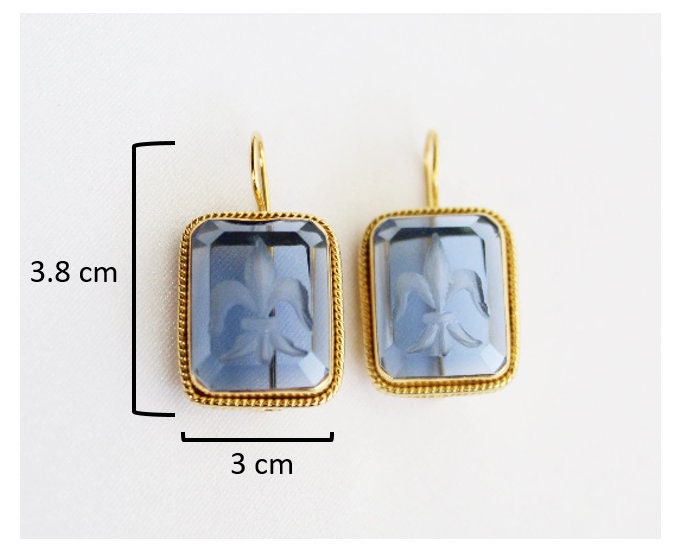 Green Glass Intaglio Earrings, Edwardian Art Deco Style, 18K Gold, photo 3