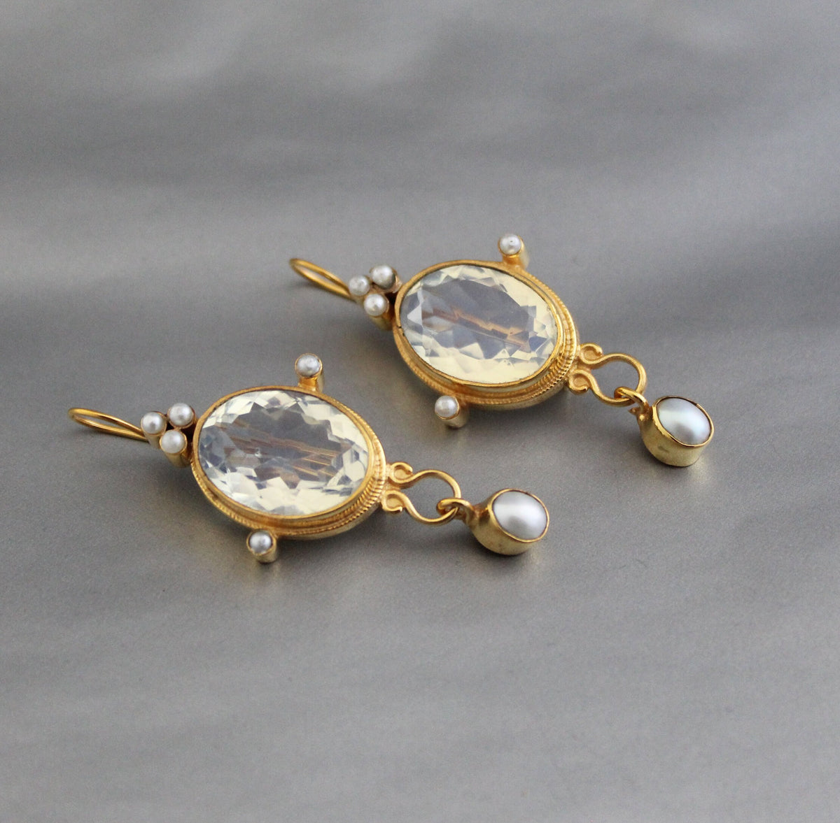 Opal Intaglio Earrings, Victorian Statement, 18K Gold Plated, photo 7