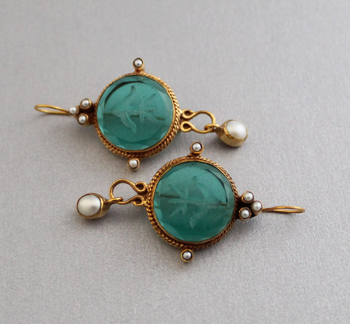 Green Intaglio Statement Earrings, Bridal Gold, photo 6
