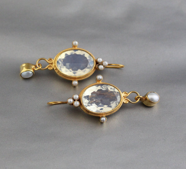 Opal Intaglio Earrings, Victorian Statement, 18K Gold Plated, photo 2