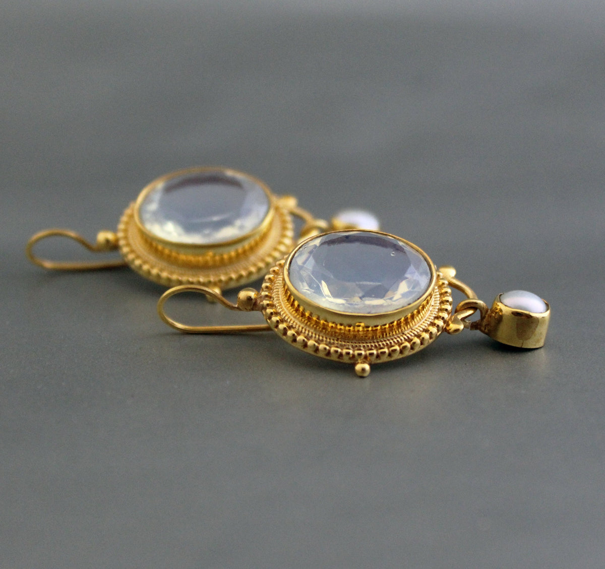 Opal Glass Intaglio Earrings, Art Nouveau Bridal Style, photo 4