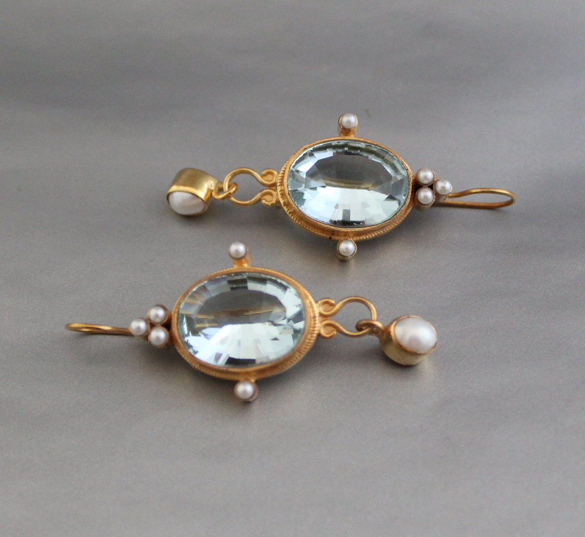 Blue Intaglio Earrings, 1920s Victorian Style, 18K Gold Plated, photo 8