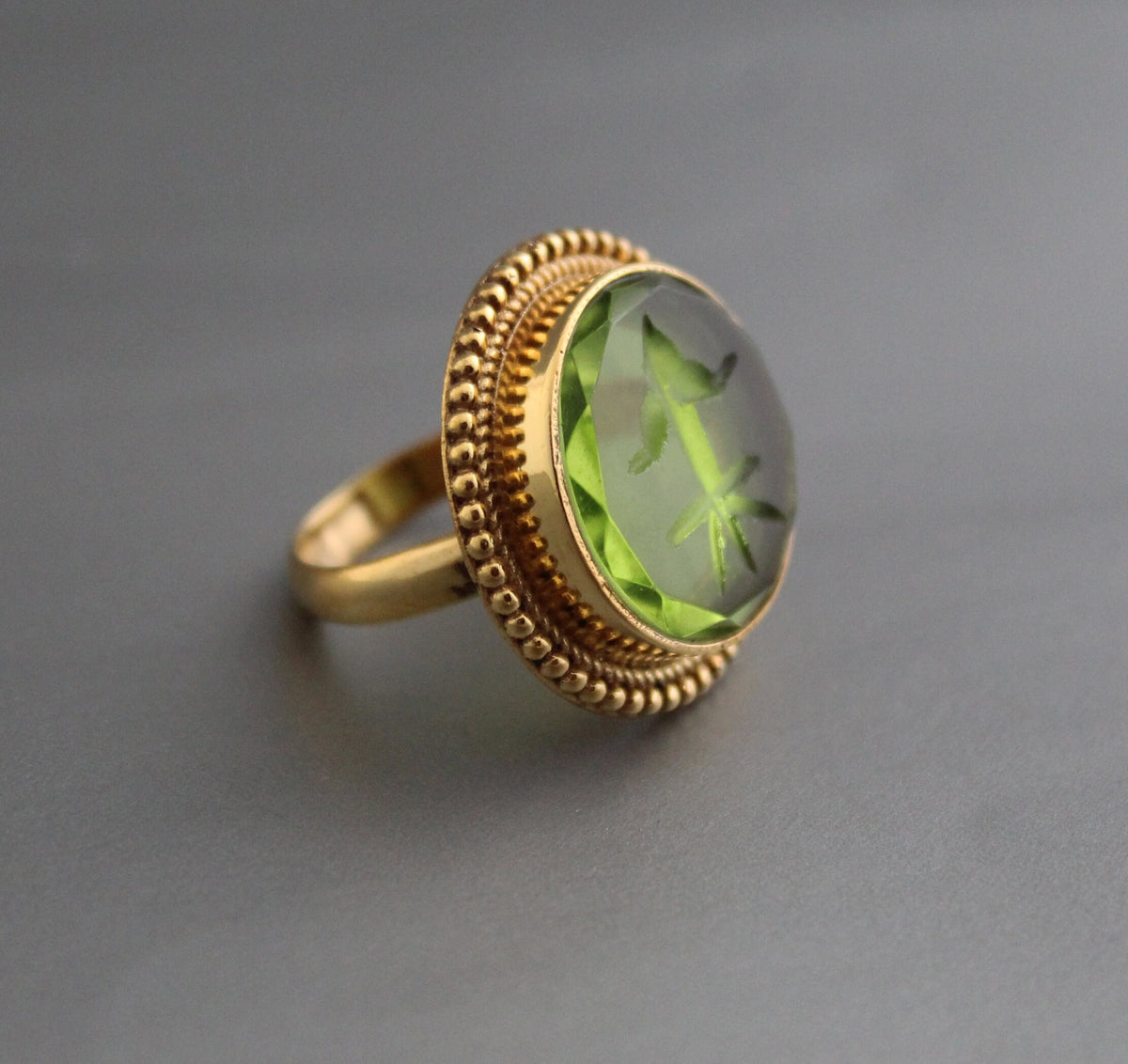 Olive Green Intaglio Cocktail Ring, Roman Style, photo 10