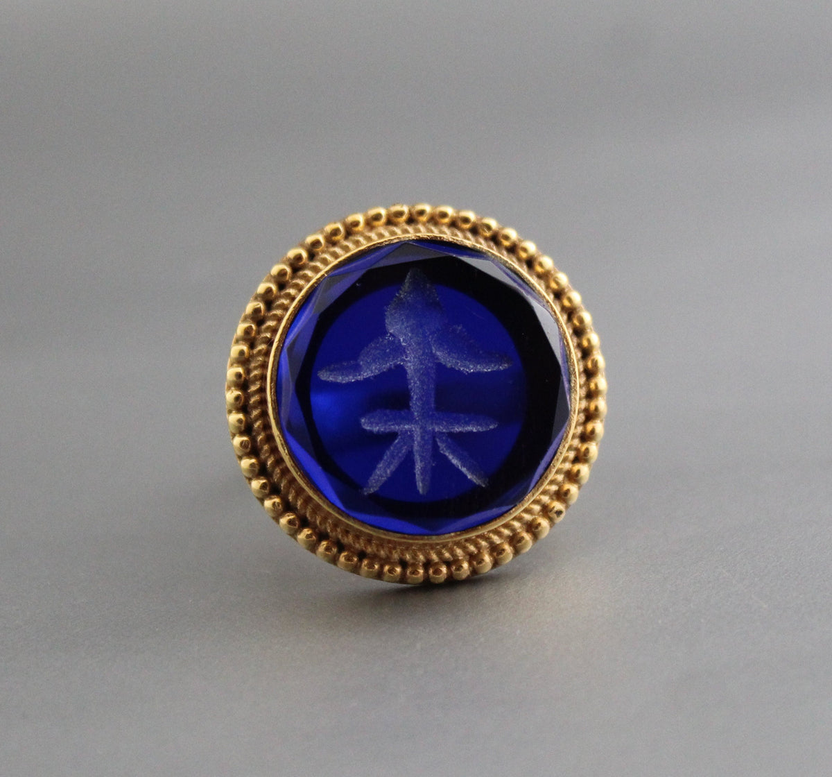 Indigo Fleur-de-lis Intaglio Ring, Roman Style Cocktail Ring, photo 8