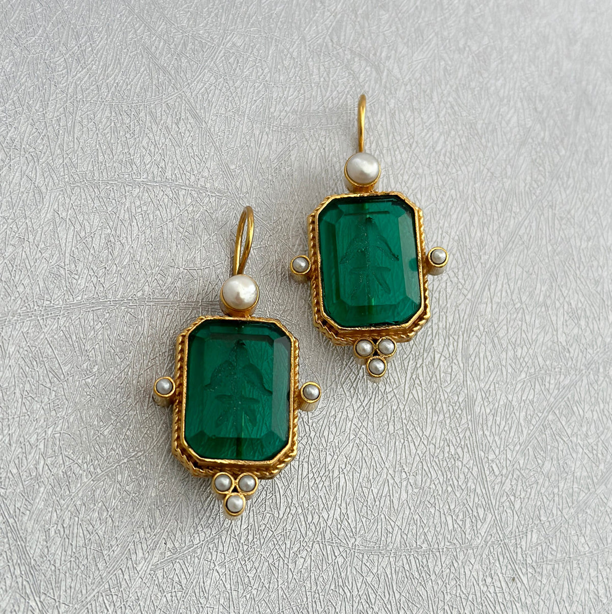 Carved Quartz Intaglio Earrings, Art Deco Victorian Drops, Gold Vermeil