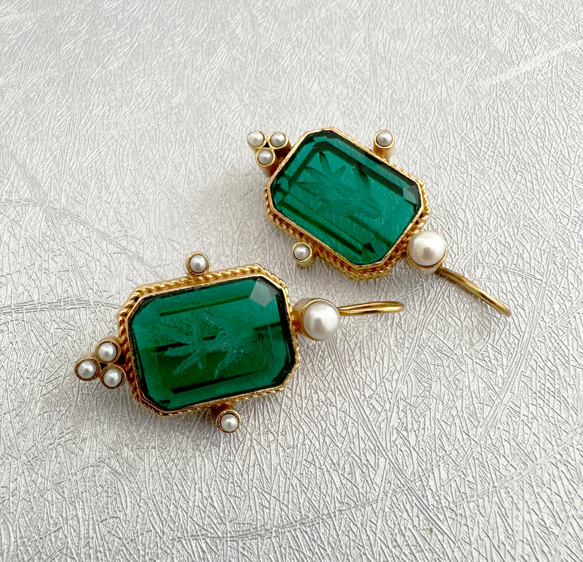 Carved Quartz Intaglio Earrings, Art Deco Victorian Drops, Gold Vermeil, photo 4