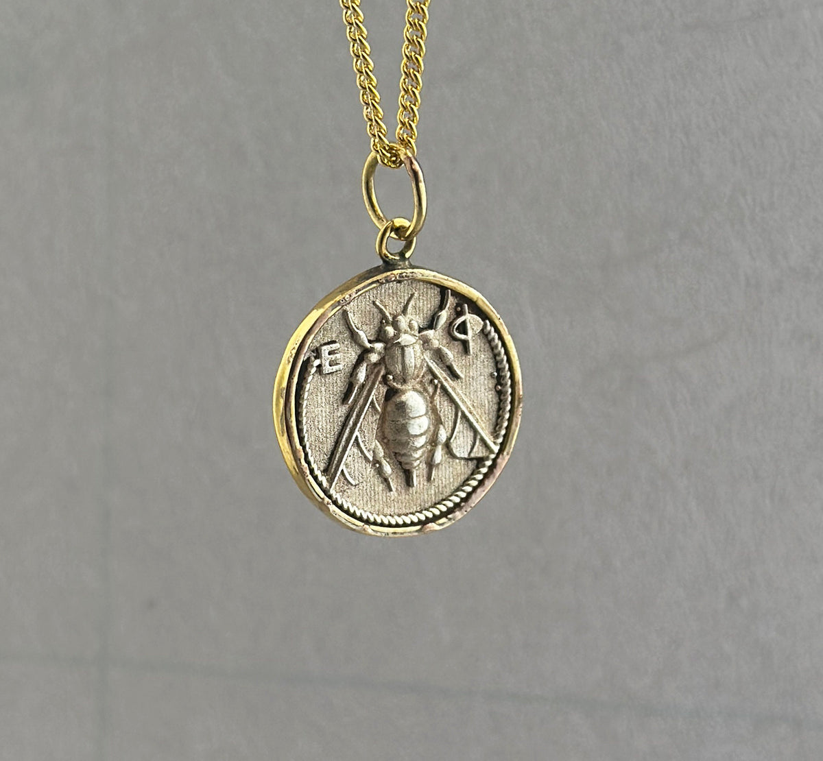 Silver Honeybee Coin Pendant Necklace, Ancient Greek Style, 925 Sterling, photo 3