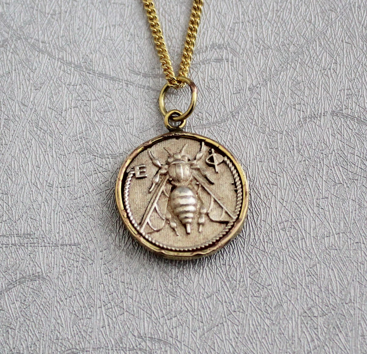 Silver Honeybee Coin Pendant Necklace, Ancient Greek Style, 925 Sterling, photo 5
