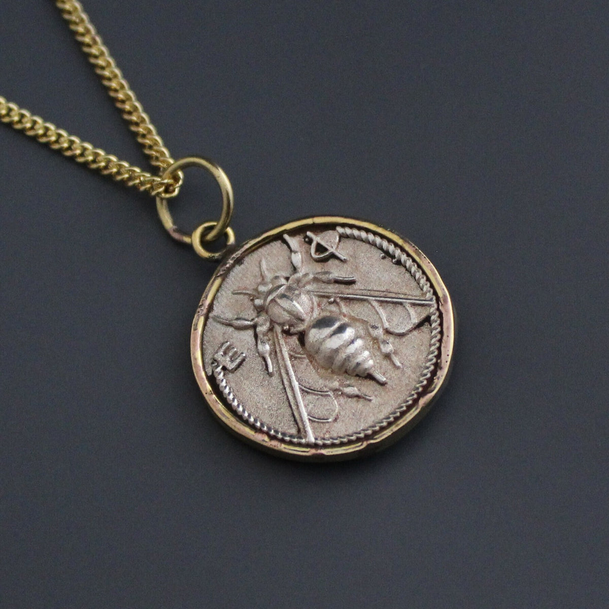 Silver Honeybee Coin Pendant Necklace, Ancient Greek Style, 925 Sterling, photo 2