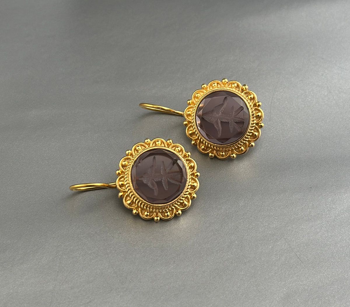 Purple Intaglio Earrings, Victorian Dangles, photo 8