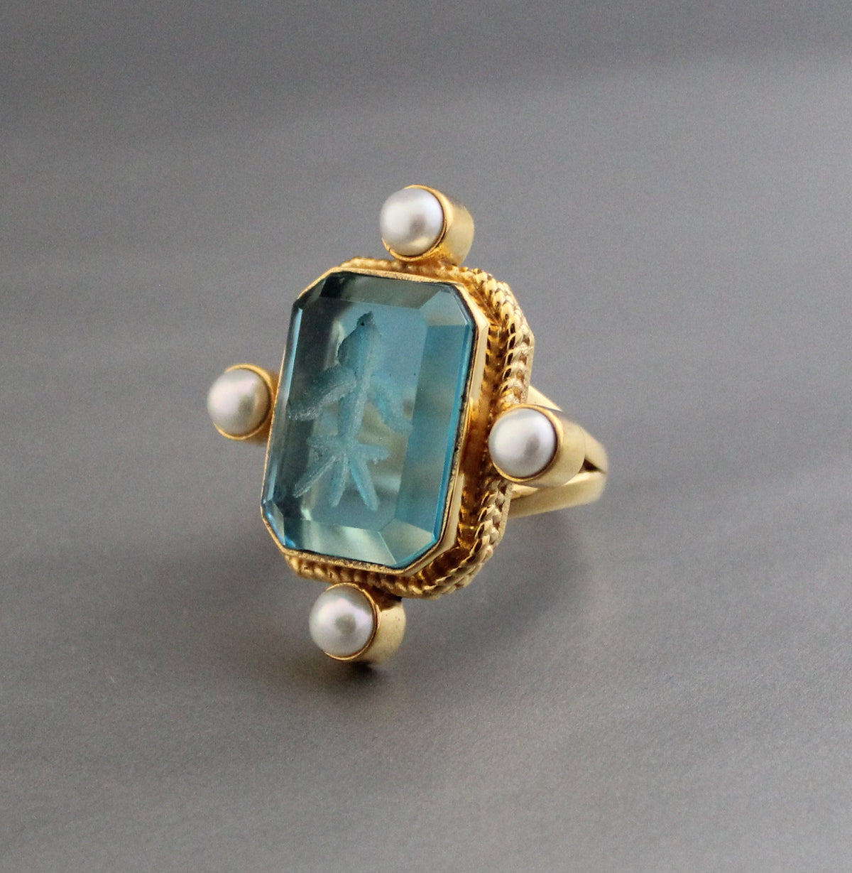 Blue Intaglio Cocktail Ring, Victorian Style, photo 6