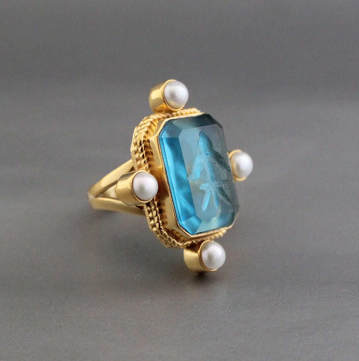 Blue Intaglio Cocktail Ring, Victorian Style, photo 2