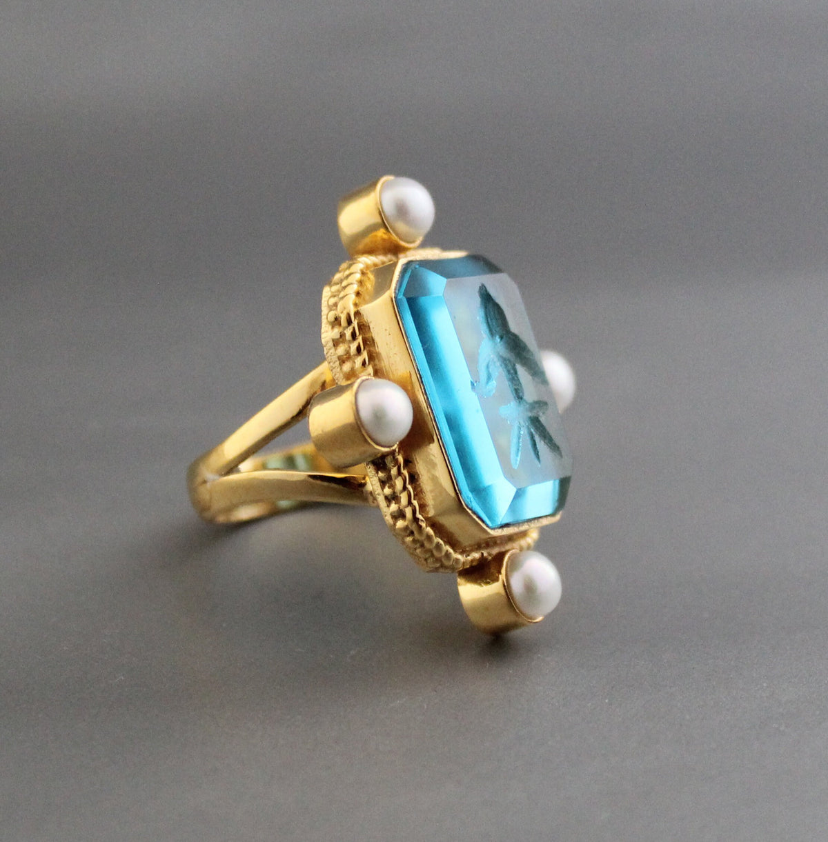Blue Intaglio Cocktail Ring, Victorian Style, photo 5