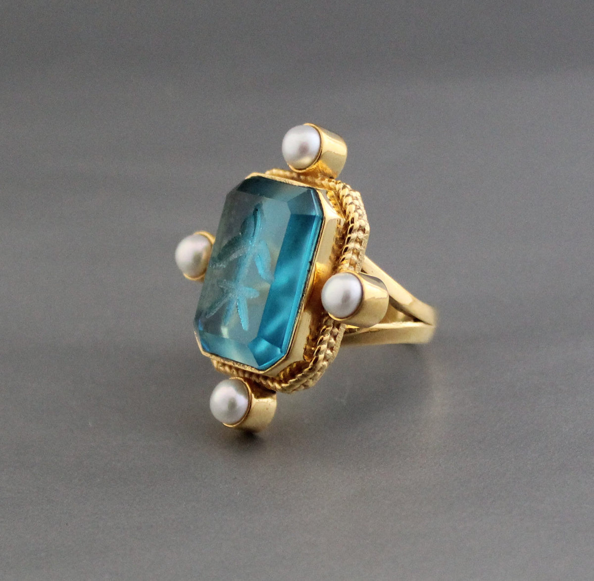 Blue Intaglio Cocktail Ring, Victorian Style, photo 7