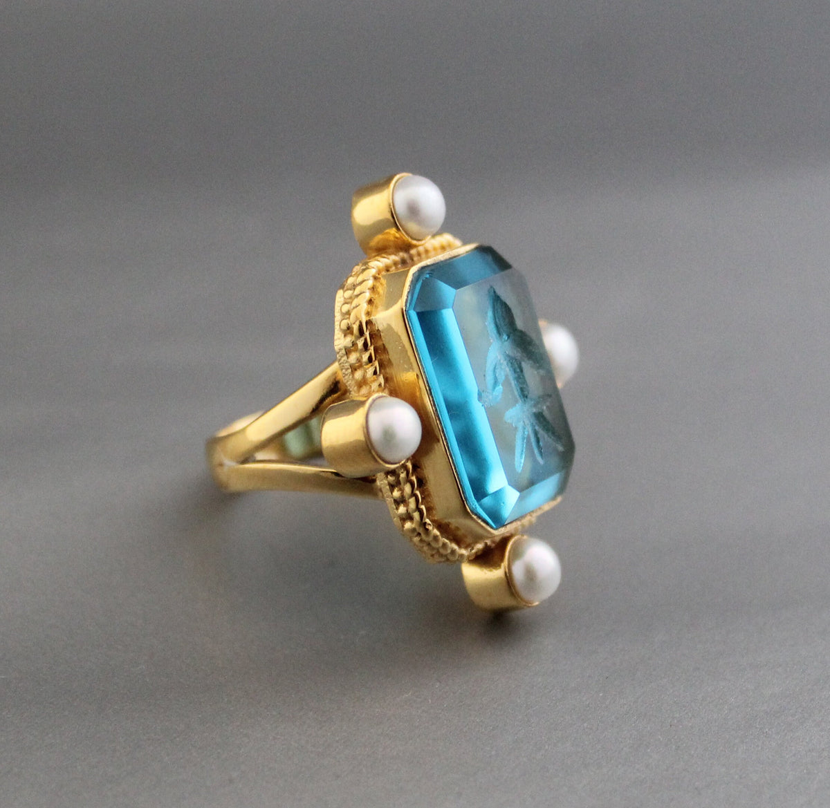 Blue Intaglio Cocktail Ring, Victorian Style, photo 4