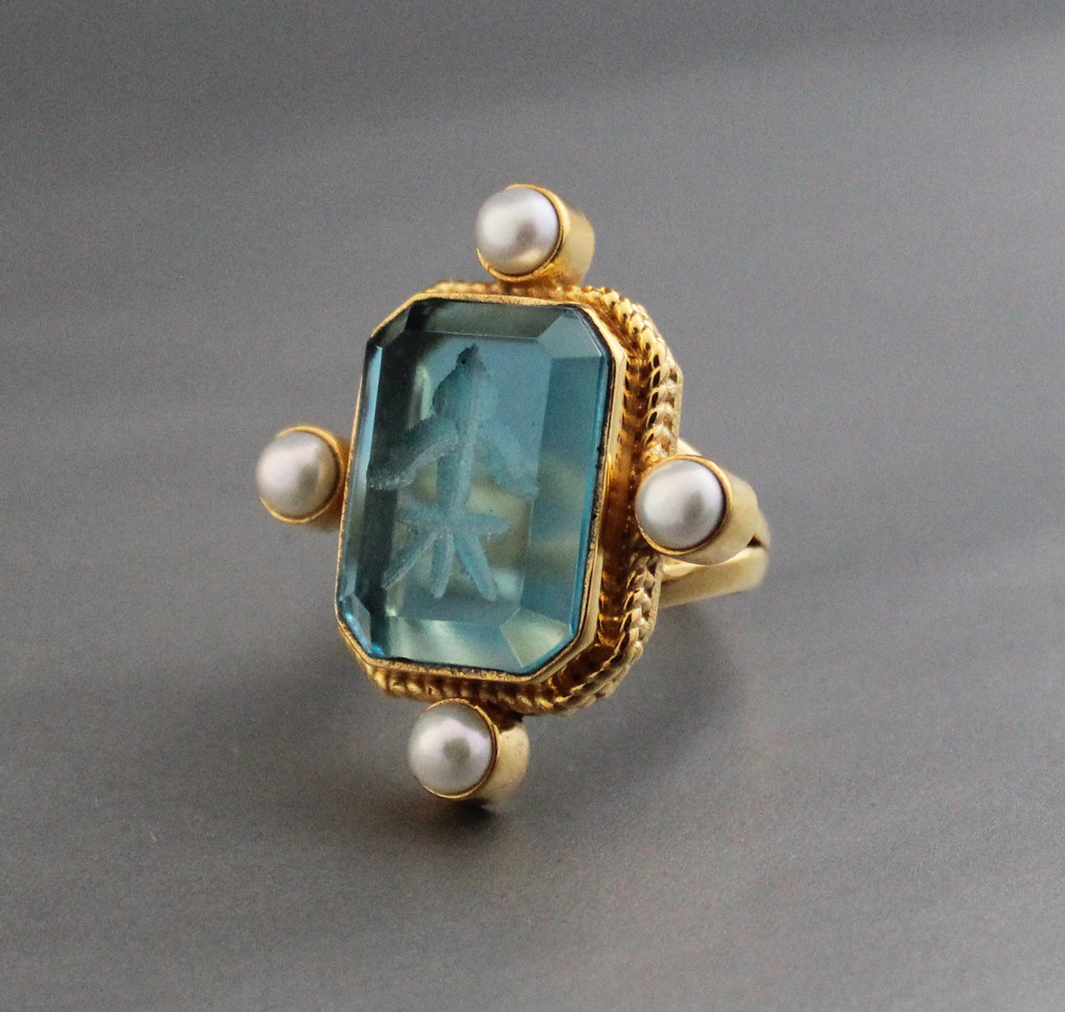 Blue Intaglio Cocktail Ring, Victorian Style, photo 9