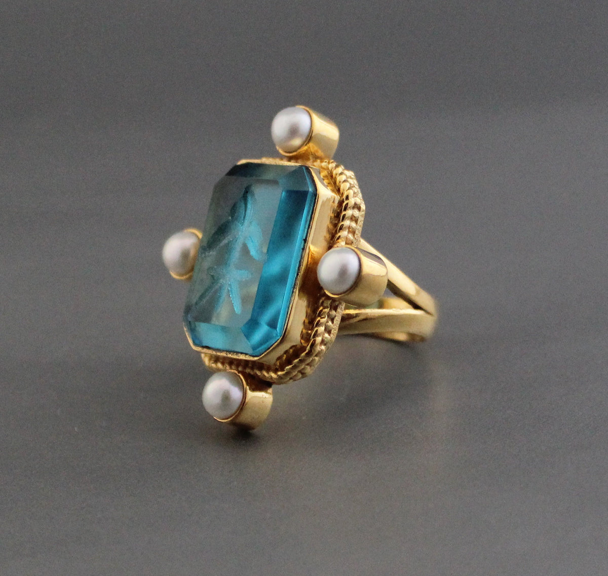 Blue Intaglio Cocktail Ring, Victorian Style, photo 8