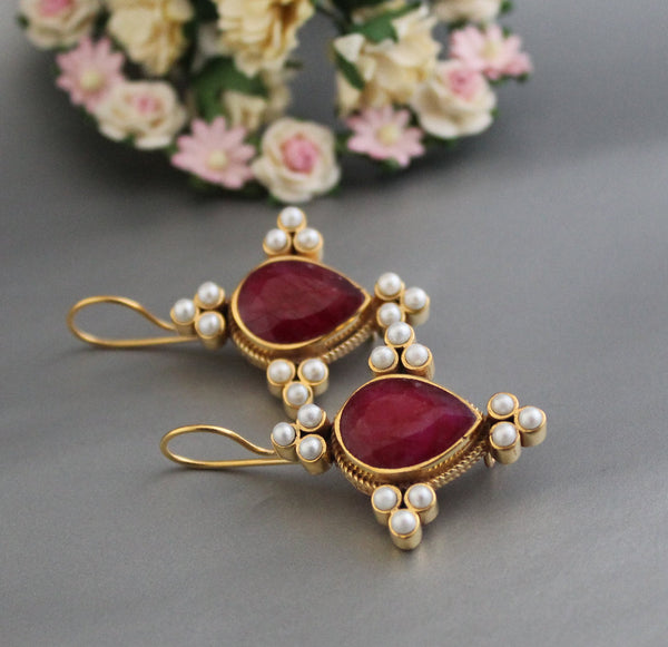 Ruby Earrings, Art Deco Style, Gold