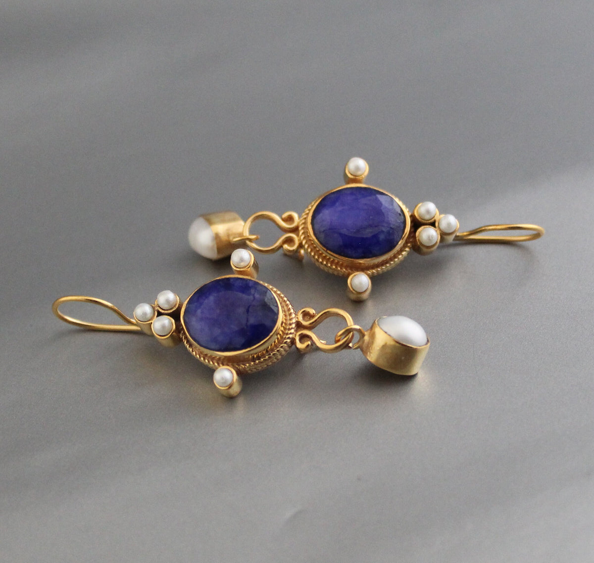 Sapphire Earrings, Art Nouveau Style, Gold, photo 2