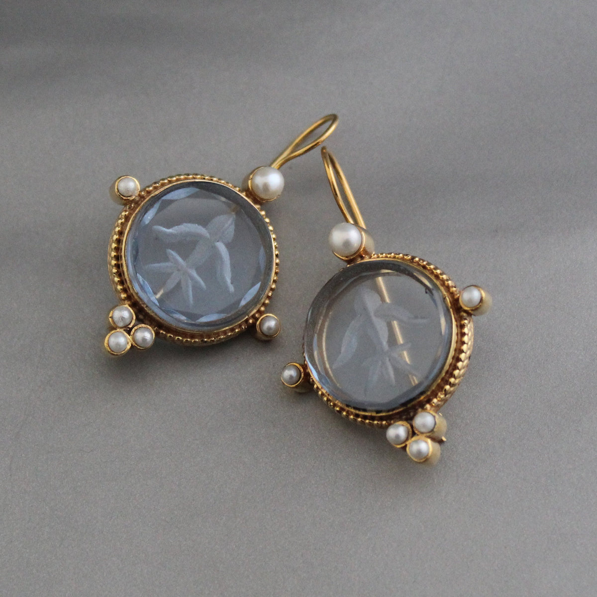 Blue Intaglio Statement Earrings, Vintage Bridal Style, photo 5