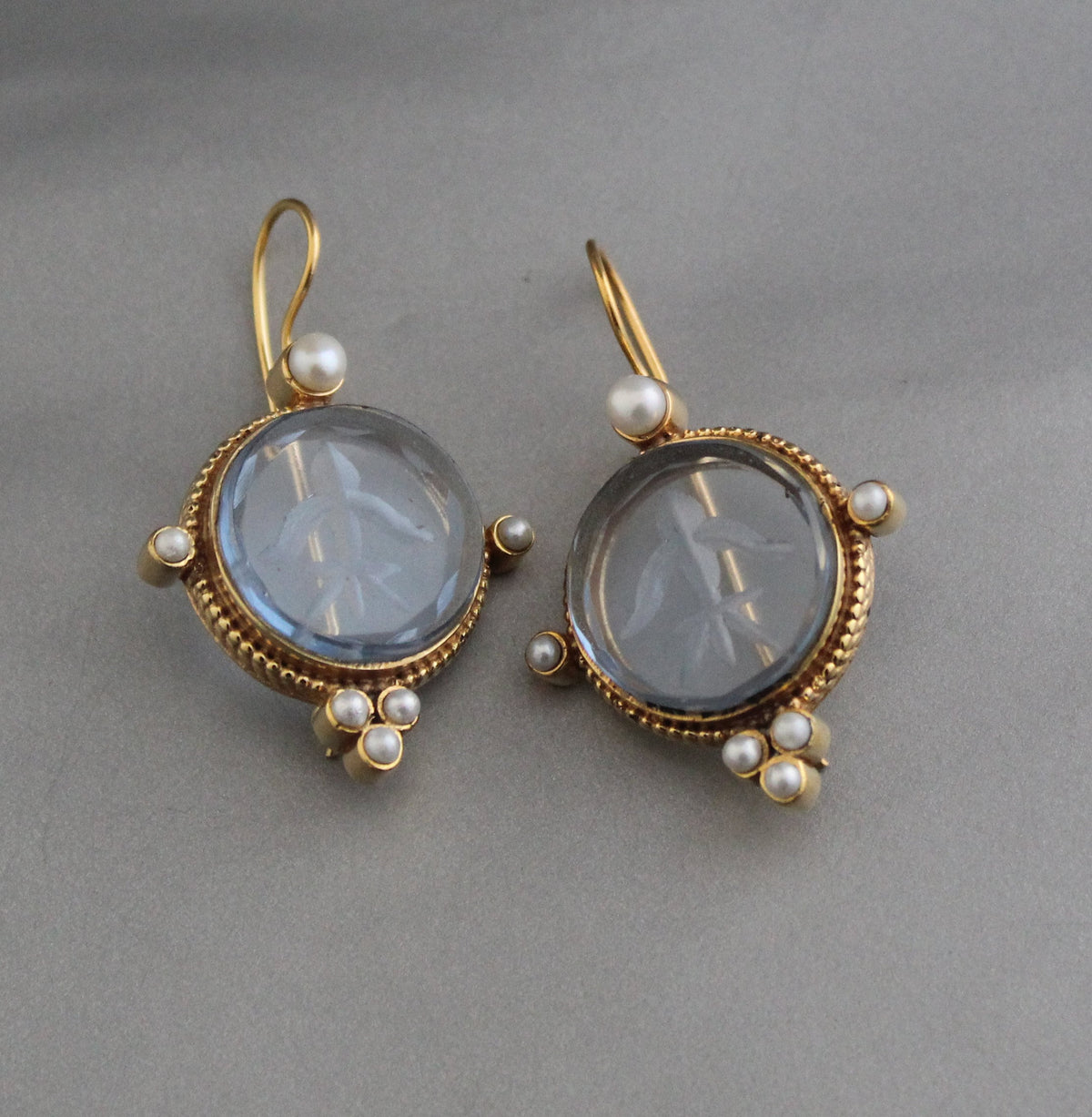 Blue Intaglio Statement Earrings, Vintage Bridal Style, photo 4