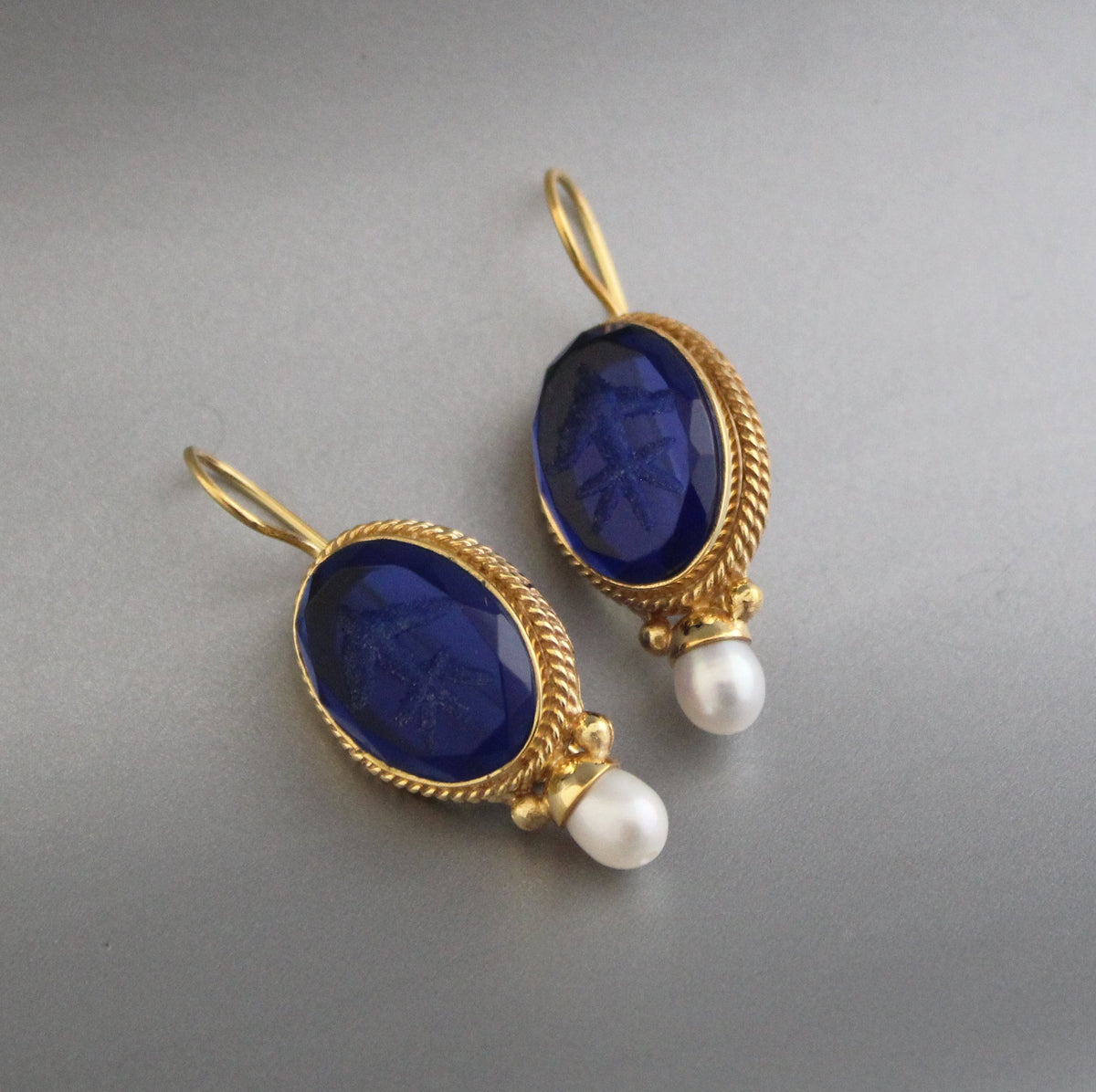 Intaglio Drop Earrings, Vintage Statement Style, 14K Gold Vermeil, photo 5