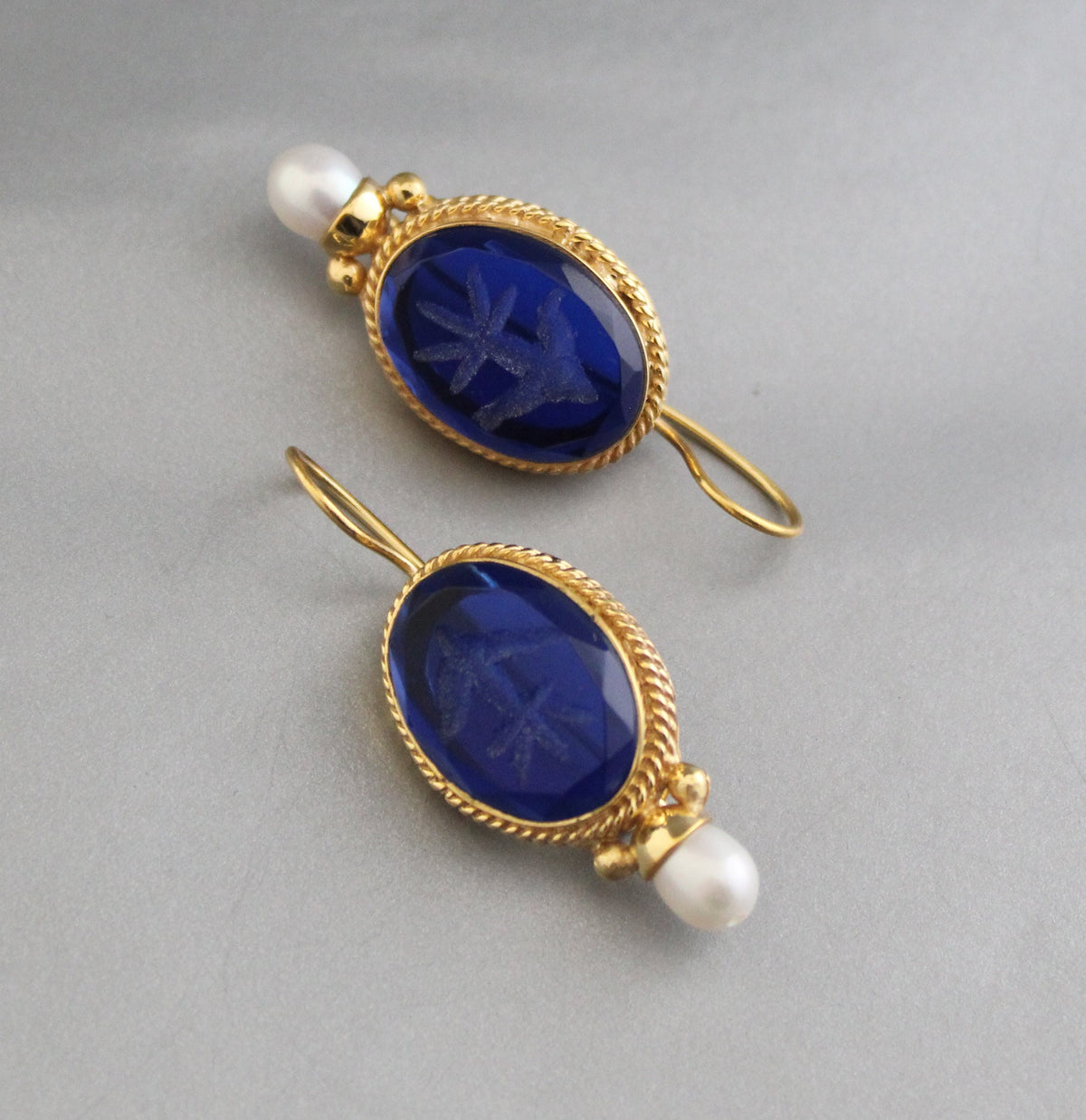 Intaglio Drop Earrings, Vintage Statement Style, 14K Gold Vermeil, photo 9