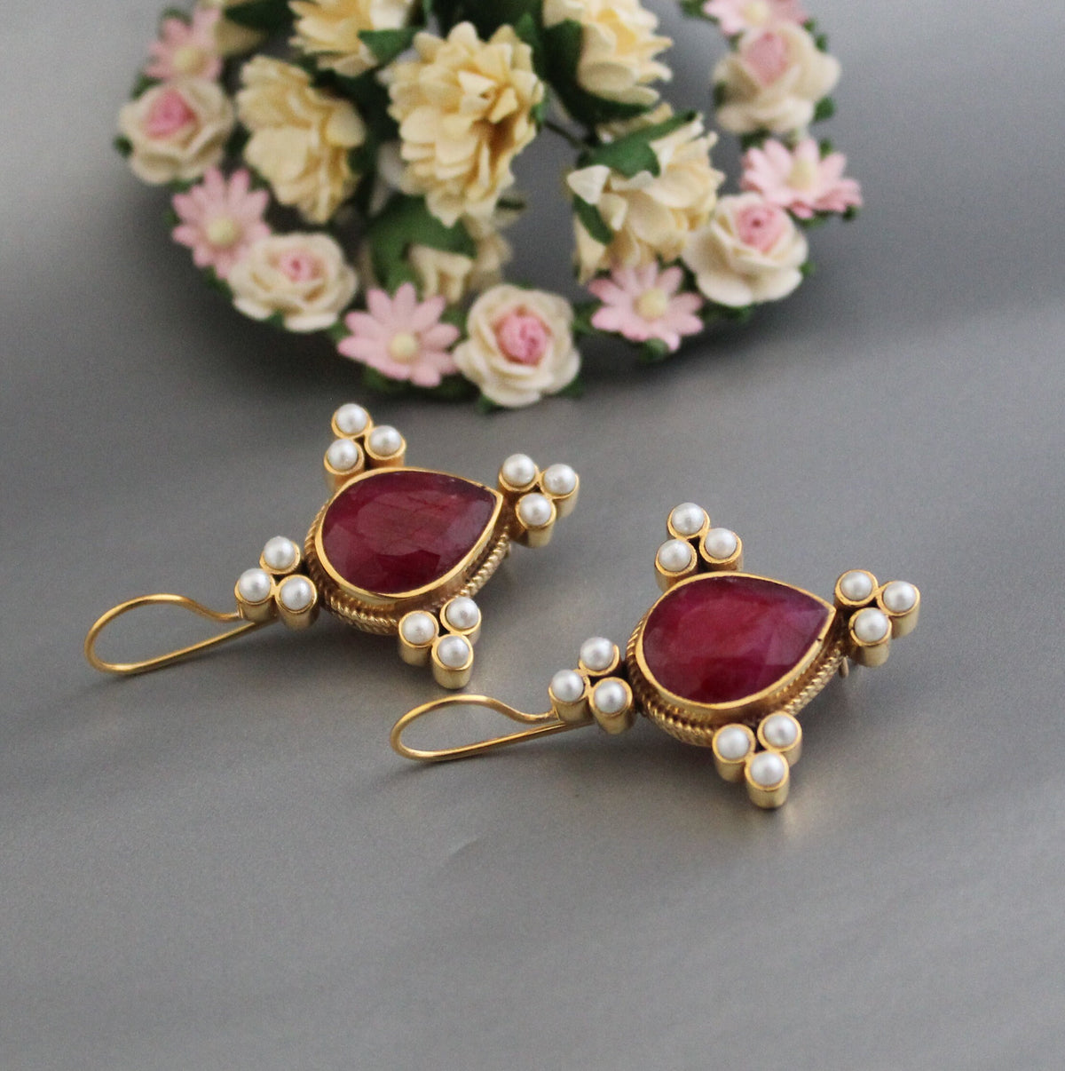 Ruby Earrings, Art Deco Style, Gold, photo 4