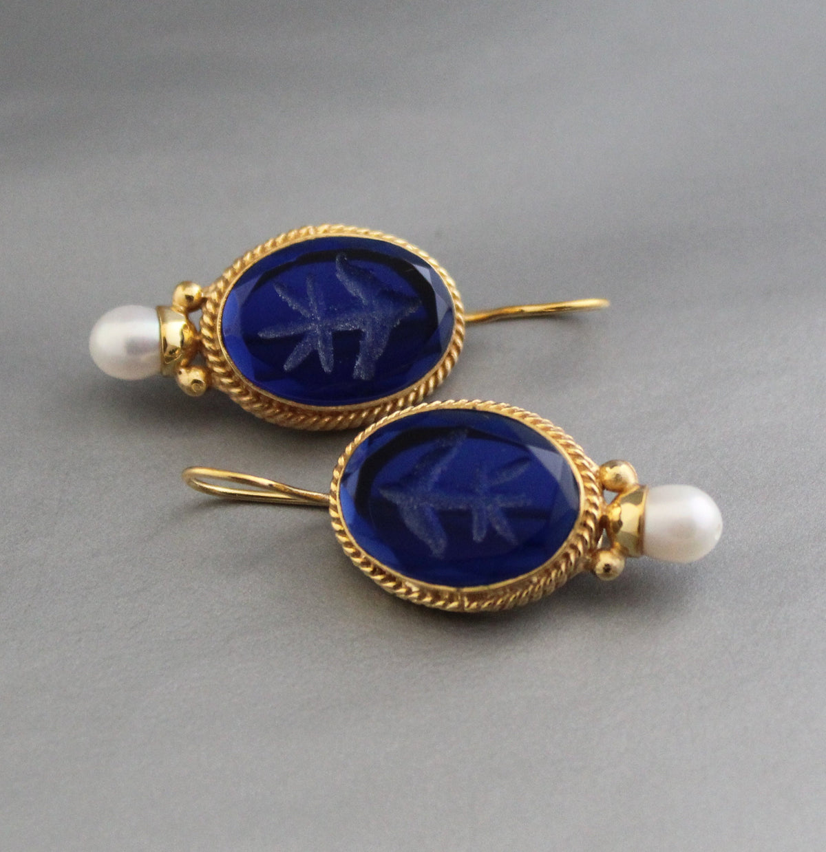 Intaglio Drop Earrings, Vintage Statement Style, 14K Gold Vermeil, photo 2